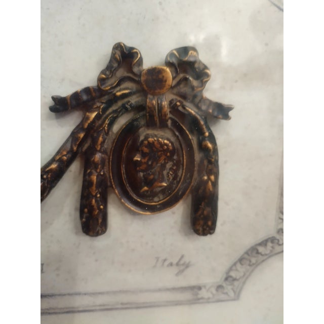Vintage Unique Shadow Box Framed Vintage Draped Drawer Pull Louis XVII Circa 1815 Commode Architectural Pencil Drawing For Sale - Image 9 of 12