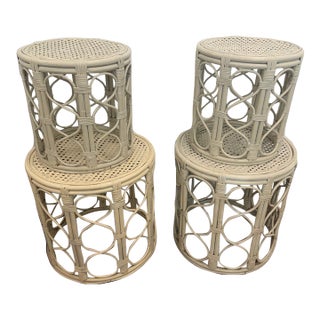 Set of 4 Vintage Rattan and Cane Accent Tables For Sale