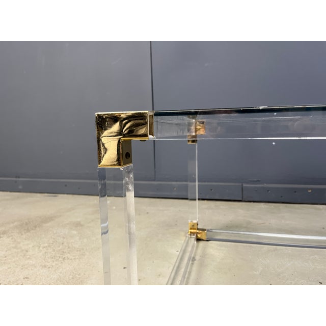 Hollywood Regency Brass and Acrylic Glass Coffee Table by Charles Hollis Jones, 1970s For Sale - Image 3 of 12