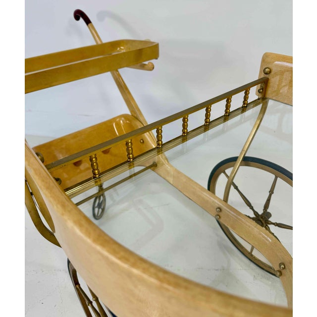 1960s Vintage Italian Bar Cart in Parchment and Brass by Aldo Tura, 1960s For Sale - Image 5 of 9