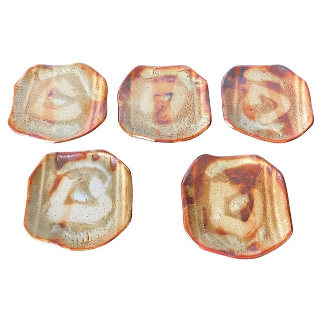 Yohen-Kin Shino Ceramic Plates by Suzuki Tomio - Set of 5 For Sale - Image 13 of 13
