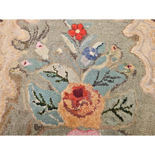 Vintage Hand-Hooked Rug, Banded Floral Pattern, Wool & Cotton, American Folk Art, 2x3 For Sale - Image 13 of 15