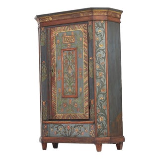 Rustic Farmhouse Folk Art Painted Bridal Cabinet, 1834 For Sale
