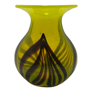 Vintage Yellow Glass Vase With Brown Swirl
