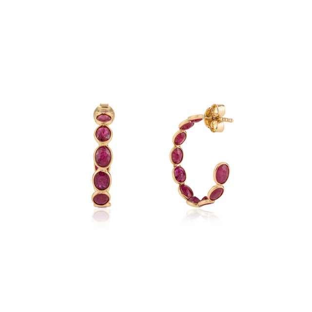 Not Yet Made - Made To Order Oval Cut 5.25 Carat Ruby Handmade Hoop Earrings in 18k Gold- A Pair For Sale - Image 5 of 11