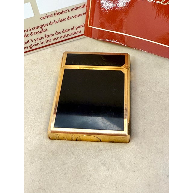 1980s 1980’s S.T. DuPont Laque de Chine Gold Plated Lighter with Box and Papers For Sale - Image 5 of 12
