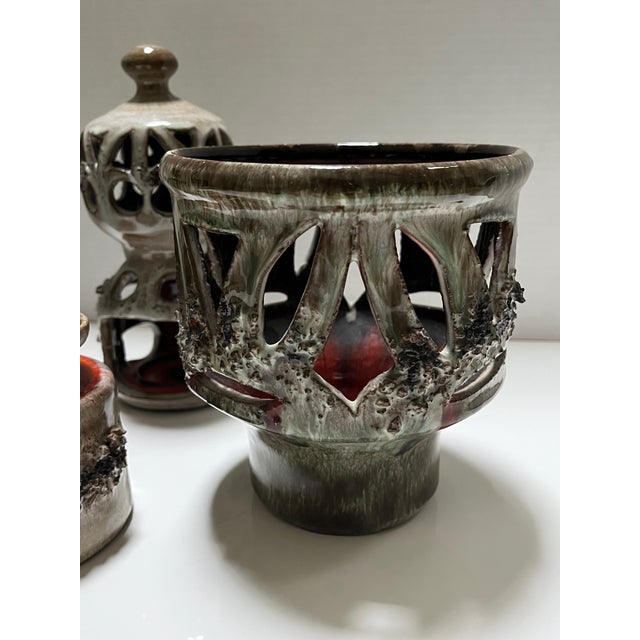 Mid-Century Modern Mid Century Icelandic Glit Lava Pottery Set- 4 Pieces For Sale - Image 3 of 14