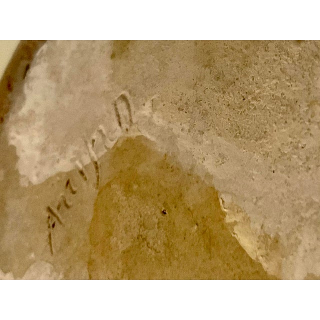 Ceramic Glazed Vase With Elephant Trunks as Handles and Writing on the Bottom of Turquois Color Vessel For Sale - Image 9 of 12