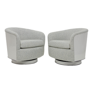 Mid 20th Century Milo Baughman Tilt/Swivel Lounge Chairs in Kelly Wearstler Boucle, Attributed - Set of 2