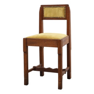 Vintage Art Deco Belgian Oak Side Chair with Yellow Upholstery, 1920s For Sale