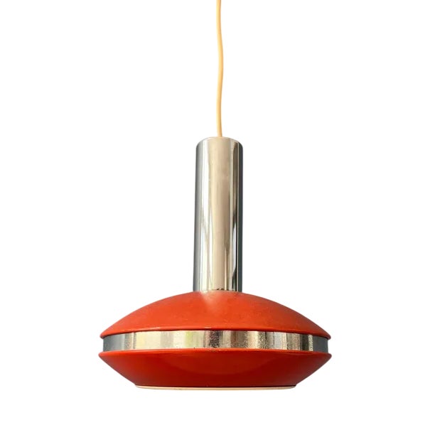 Small Space Age Red and Chrome Pendant Lamp For Sale