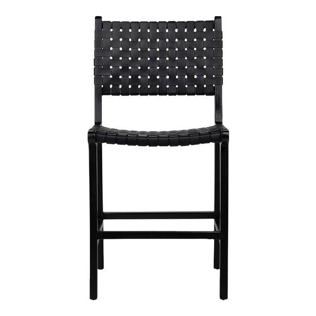 Black Leather Strap Counter Stool For Sale