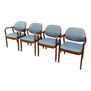Set of 4 Blue Bentwood Office Chairs by Don Pettit for Knoll For Sale