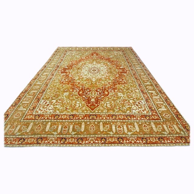 Persian Farahan Wool 10X14 Ivory, Olive & Orange Handmade Area Rug #1143008 For Sale - Image 4 of 8