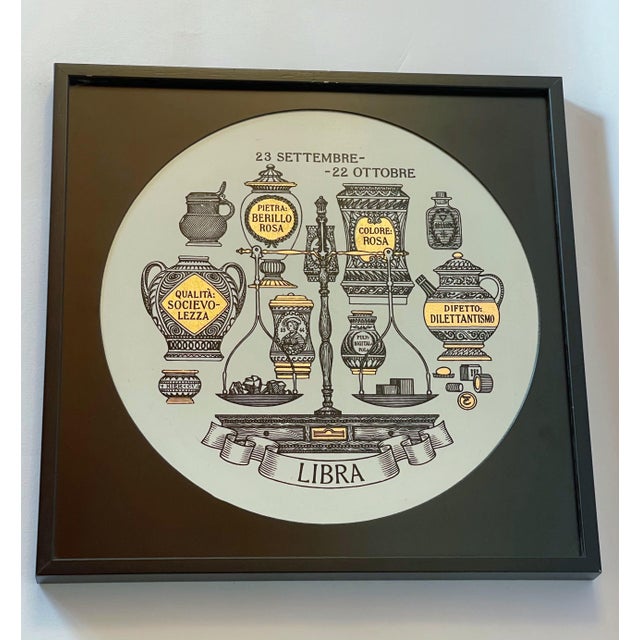 Piero Fornasetti "Libra" silk screen print on masonite / made in Milano Italy, 1990s Width: 12 inches / Height: 12 inches...