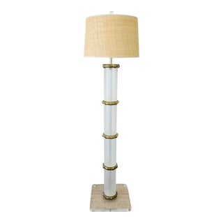 Vintage 1970s Karl Springer Style Acrylic & Brass Faux Bamboo Floor Lamp For Sale