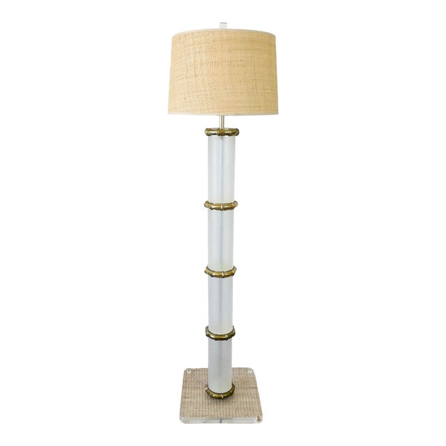 Vintage 1970s Karl Springer Style Acrylic & Brass Faux Bamboo Floor Lamp For Sale