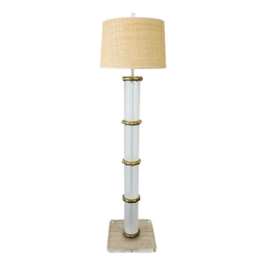 Vintage 1970s Karl Springer Style Acrylic & Brass Faux Bamboo Floor Lamp