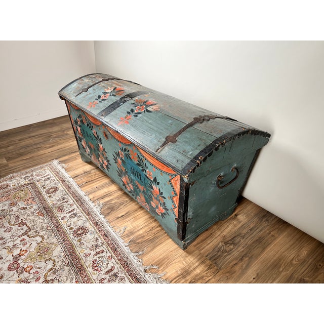 This really great Swedish painted kista, or dowry chest, dates to 1841 and beautifully reflects the rich folk art...