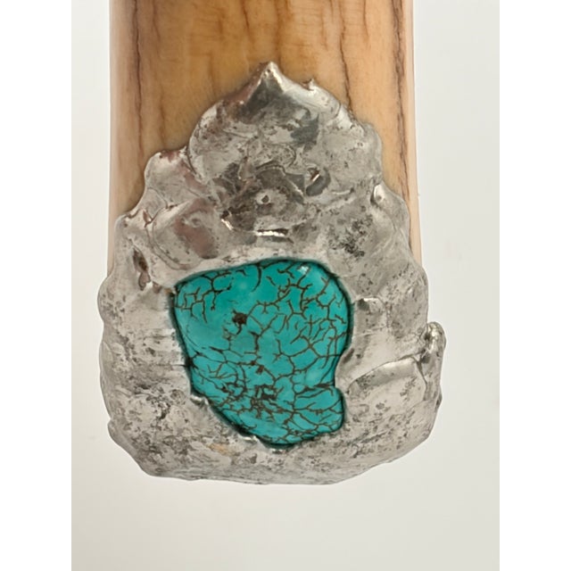 Metal Signed Travis Palmer Bocephus Custom Bowie Knife Stag Turquoise Stand For Sale - Image 7 of 10