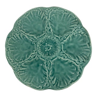 1940s French Gien Turquoise Majolica Oyster Plate For Sale