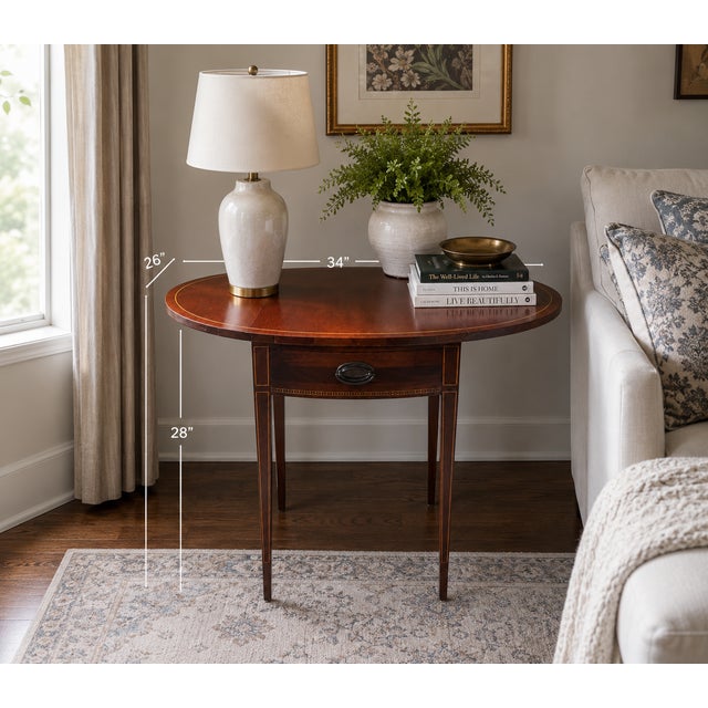Traditional Vintage Mersman Federal Style Mahogany Drop Leaf Accent Table With Drawer For Sale - Image 3 of 15