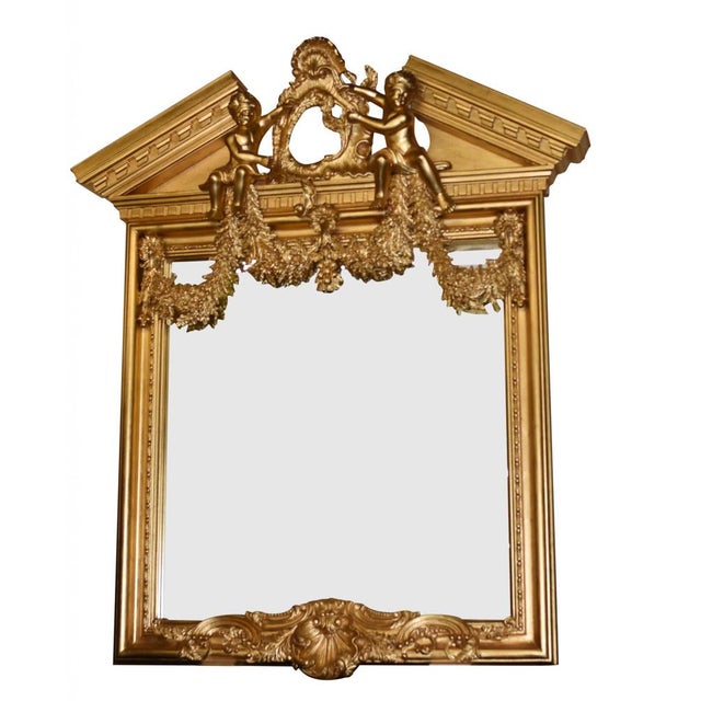 Glass English Neo-Classical Gilt Mirror with Palladian Cherubs For Sale - Image 7 of 18