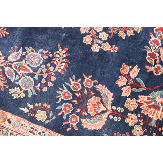 Persian Antique Zabihi Collection Navy Blue Persian Sarouk Rug - 8'9" x 10'11" For Sale - Image 3 of 12