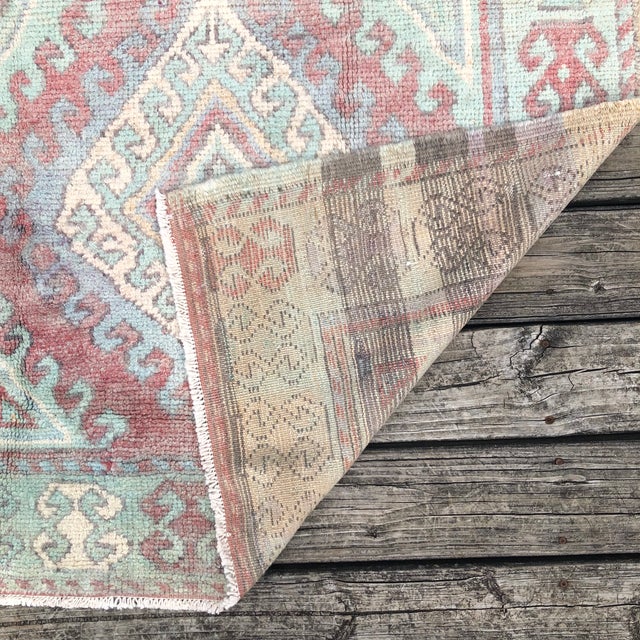 Tribal Vintage Turkish Runner With Geometric Depth and Tribal Charm | 4x9 For Sale - Image 3 of 8
