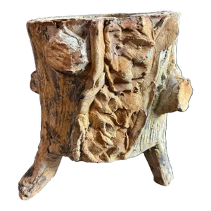 1960s Mid-Century Faux Bois Concrete Planter – Vintage Garden Decor
