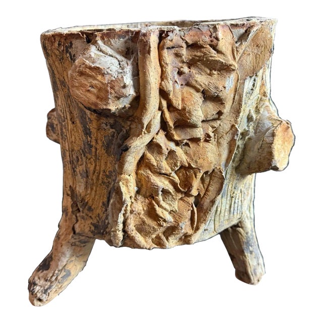 Vintage French Faux Bois Concrete Planter | Mid-Century Garden Planter, Circa 1960s For Sale