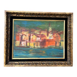 1970’s Abstract Expressionist Cityscape Painting on Canvas For Sale