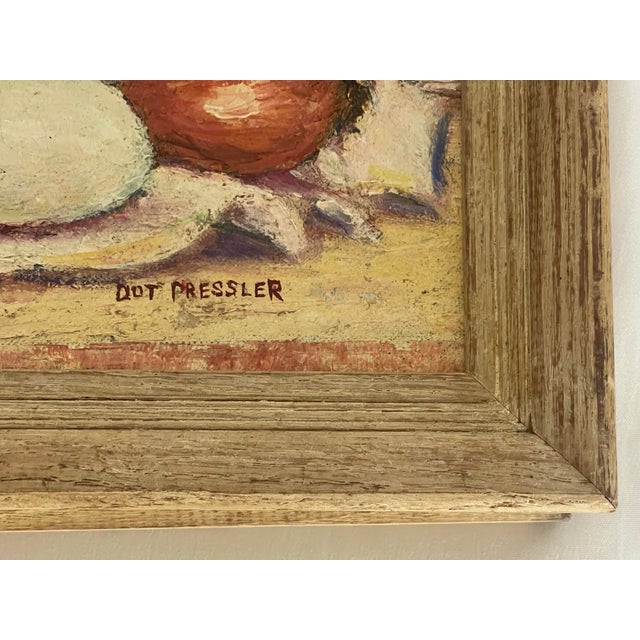 Vintage Oil Paintings signed “Dot Pressler.” – a Pair Onion Still Lifes With Beautifully Dry Matte Surface & Pronounced Impasto For Sale In Cincinnati - Image 6 of 12