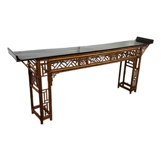 Chinese Bamboo Altar Table With Black Lacquer Top, Late 20th Century For Sale
