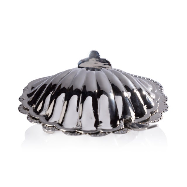 Contemporary Cap Ferrat Fan Shell Lidded Bowl with Spoon, Nickel For Sale - Image 3 of 8