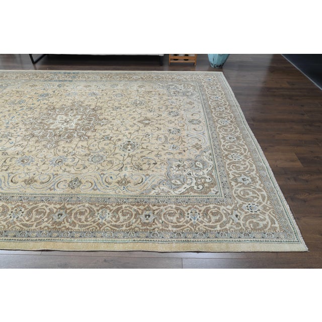 1970s Vintage Persian Handmade Wool Cotton Beige Area Rug For Sale In San Francisco - Image 6 of 11