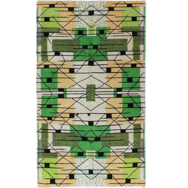 Vintage Turkish Zeki Müren Mid-Century Modern Rug in a Variety of Green Colors For Sale