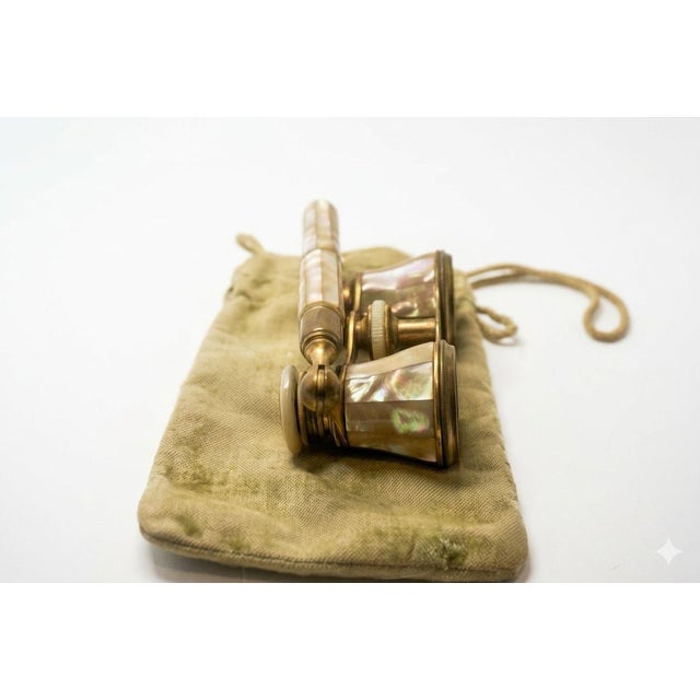 Victorian Antique French Mother of Pearl & Brass Opera Glasses With Lorgnette Handle by Verdi, Paris For Sale - Image 3 of 5