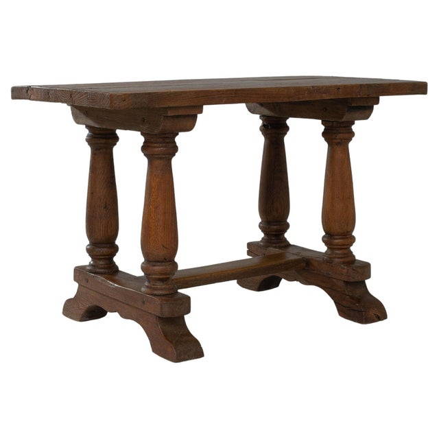 19th Century Luxembourg Provincial Oak Trestle Console Table In Original Patina For Sale - Image 15 of 18