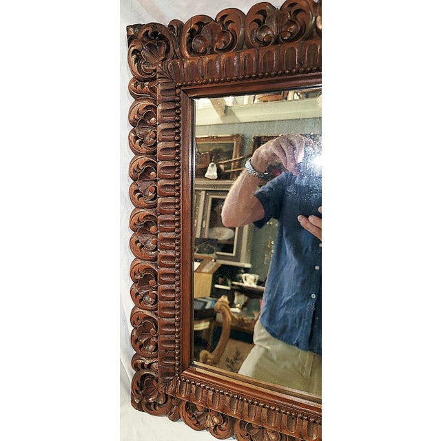 1940s Hand Carved Mahogany Mirrors, a Pair For Sale - Image 4 of 7