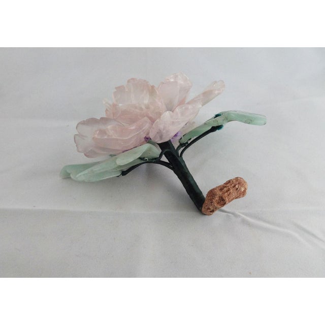 Mid-Century Modern Vintage Chinese Quartz and Jade Flower For Sale - Image 3 of 7