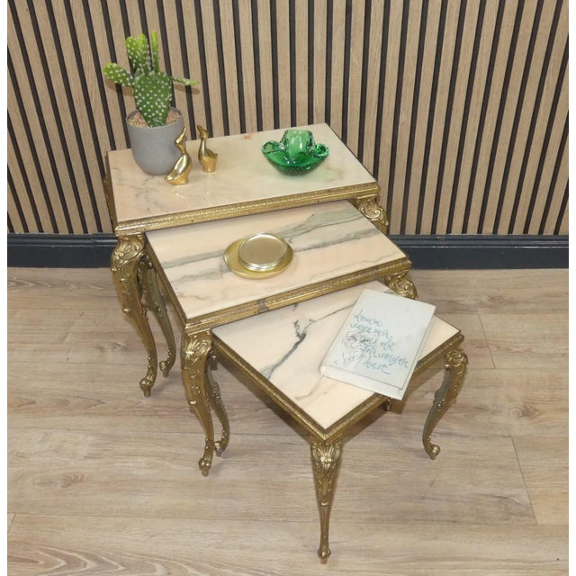 Hollywood Regency Nesting Tables in Marble, 1960s, Set of 3 For Sale - Image 9 of 12