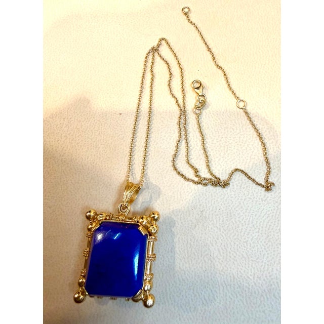 25 Carat Lapis Lazuli Pendant in 22 Karat Gold Frame, 15.9 Gm, 16-18" Chain For Sale - Image 14 of 18