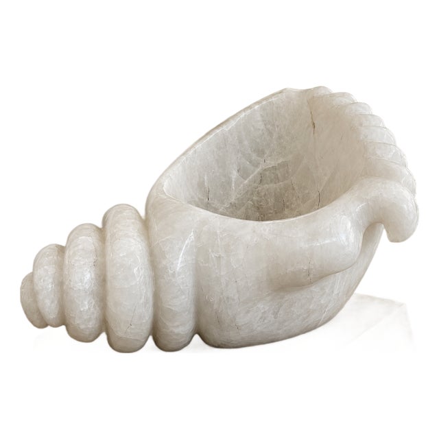 Monumental Carved Quartz Shell Bowl Sculpture For Sale