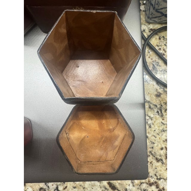 Mid 20th Century Lot of 5 Mid 20th Century, Fine Italian Leather Jewelry, Trinket, and Keepsake Storage Cases. Various Sizes For Sale - Image 5 of 11