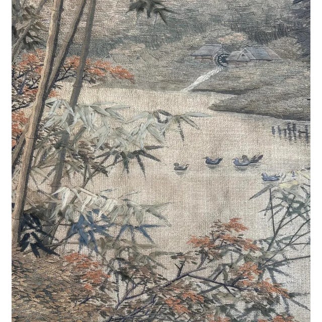 Brown Antique Japanese Silk & Cotton Tapestry 18th Century Wall Hanging For Sale - Image 8 of 12