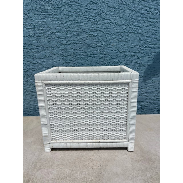 Vintage White Wicker Planter Made in Hong Kong For Sale - Image 4 of 6