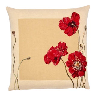 Poppies Cushion With Feather Filler - 33x33cm (13"x13") For Sale