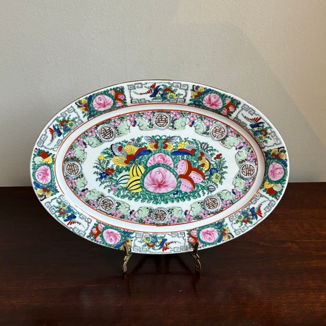 White Mid-20th Century Famille Rose Chinese Export Oval Platter For Sale - Image 8 of 12