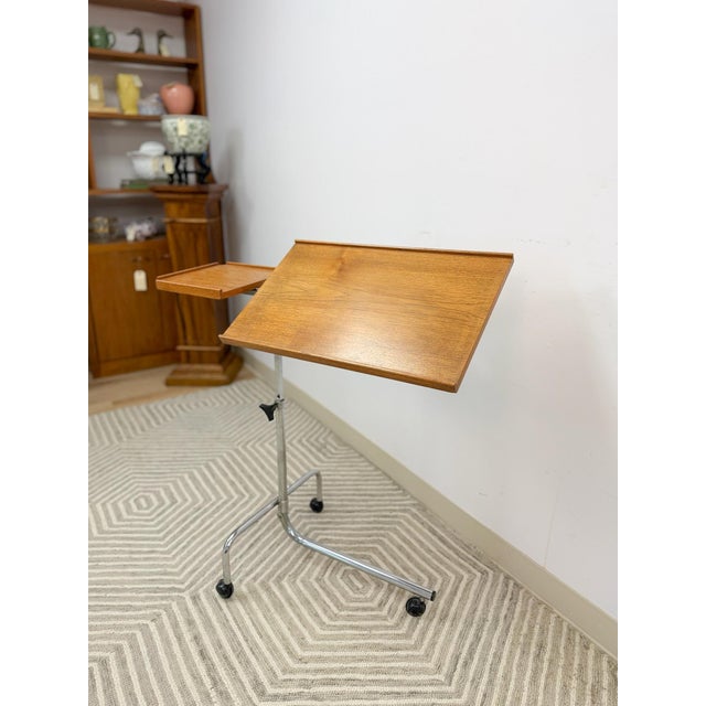 Wood Danish Teak MCM Rolling Music Stand Adjustable Side Table 28"-37" Tall For Sale - Image 7 of 11
